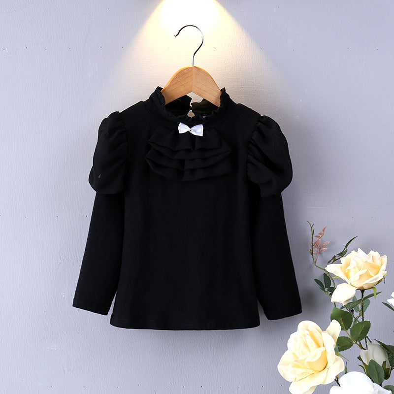 Baby T-Shirt 2021 New Girls' Base Shirt Long-Sleeved Pullover Top Solid Color All-Match Half-High Collar T-Shirt Autumn - Image 4