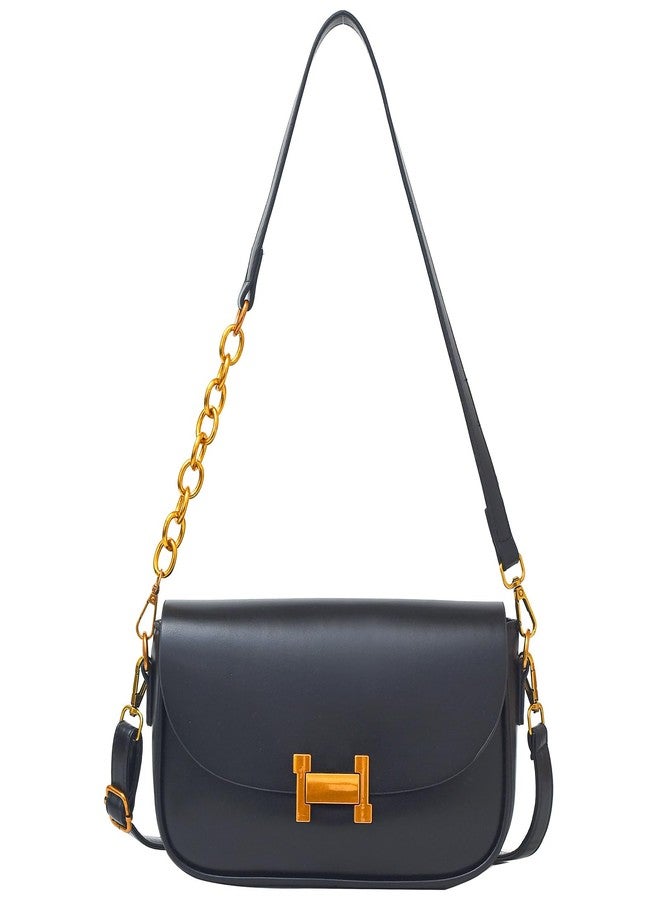 Lavogel Shoulder Bag for Women Trendy Crossbody Purse Vegan Leather Hobo Handbags Clutch Saddle Bag with 2 Removable Strap (Black) - Image 1