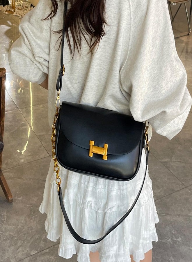 Lavogel Shoulder Bag for Women Trendy Crossbody Purse Vegan Leather Hobo Handbags Clutch Saddle Bag with 2 Removable Strap (Black) - Image 2
