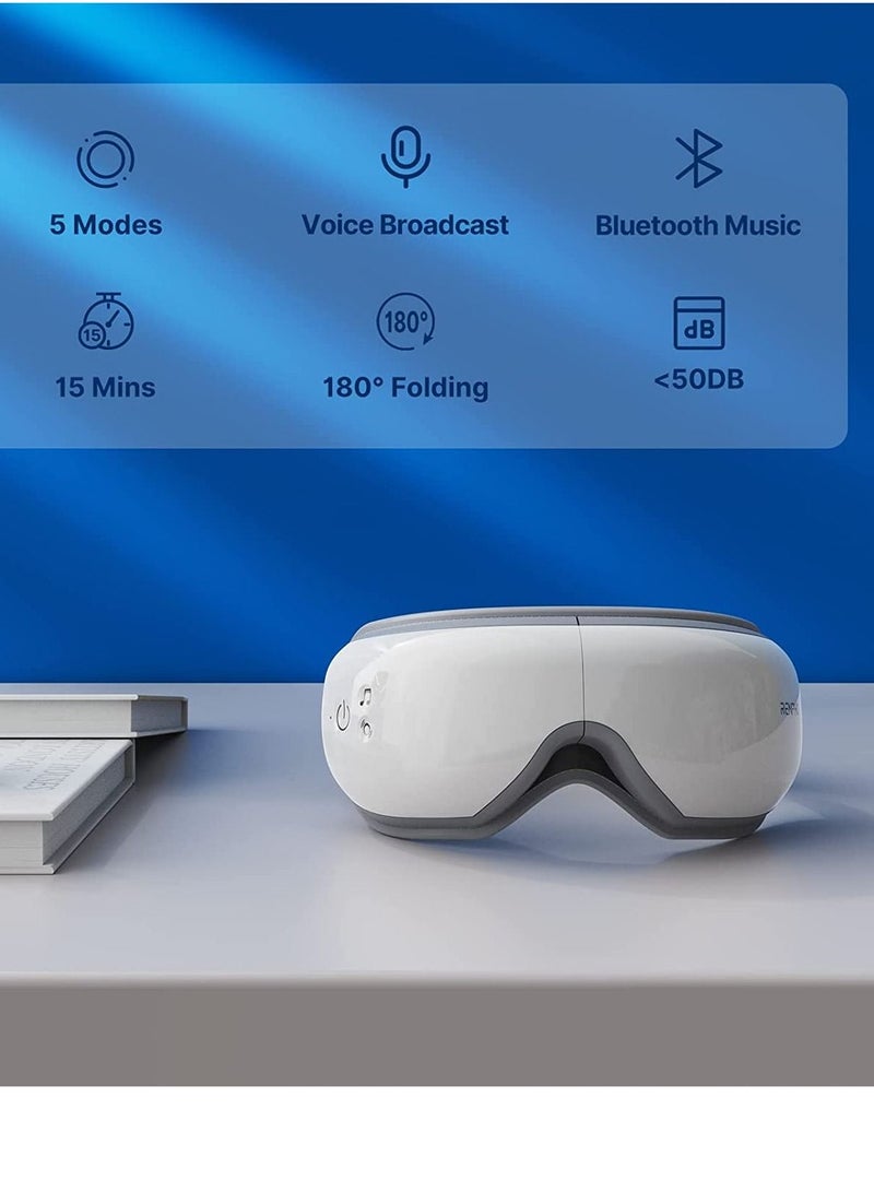 Renpho Eye Massager With Heat Bluetooth Music Rechargeable Eye Heat Massager for Relax and Reduce Eye Strain Dark Circles Eye Bags Dry Eye Improve Sleep Ideal Family Gifts(White) - Image 4