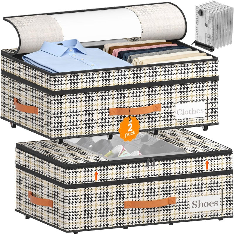 TOSKING 2Pack Under Bed Storage Drawers with Wheels 6 Vacuum Bags Adjustable Height 79102 63L80 lbs Clear Lid Rolling Bin 900D Oxford Space Saver for Dorm Bedroom Clothes Shoes Houndstooth - Image 2