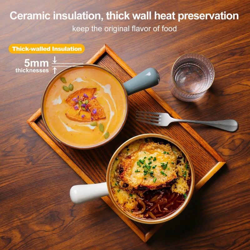 MONITO 16 Oz French Onion Soup Bowls, Ceramic Soup Bowls with Handles, Stackable Soup Crocks Oven Safe for Chili, Beef Stew, Cereal,Casseroles Microwave & Dishwasher Safe, Set of 4 - Image 5