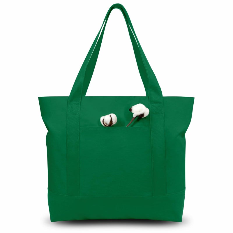 TOPDesign 1-Pack Canvas Tote Bag with an External Pocket, Reusable Grocery Shopping Bag, Top Zipper Closure, Daily Essentials (Green) - Image 1