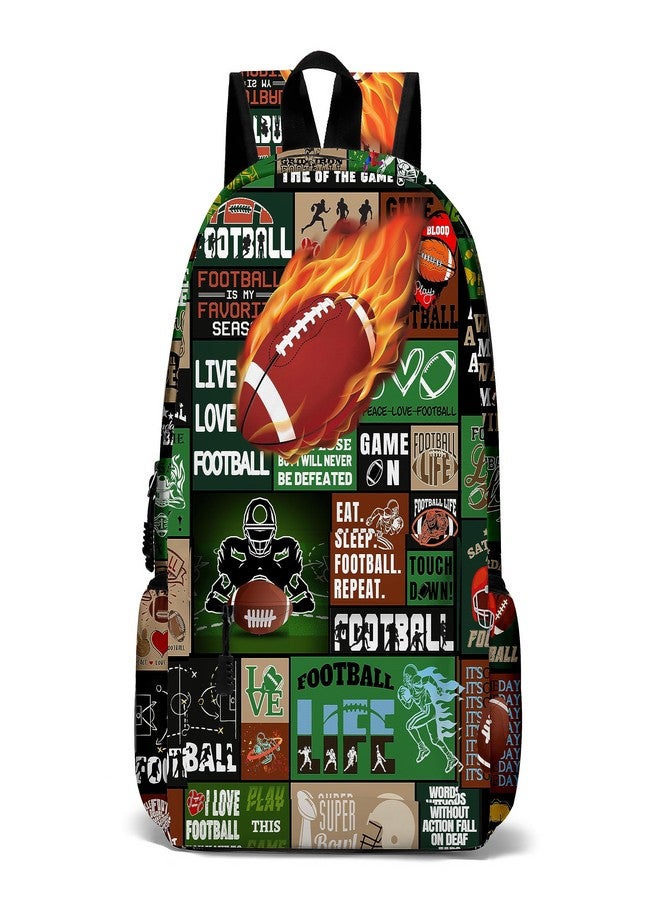ROVOZAR Fire Football School Backpack for Boys Bookbag, 17 Inch Football Backpack for School, Kids Footballs Sports Theme Laptop Back Pack for School Travel Hiking Camping - Image 1