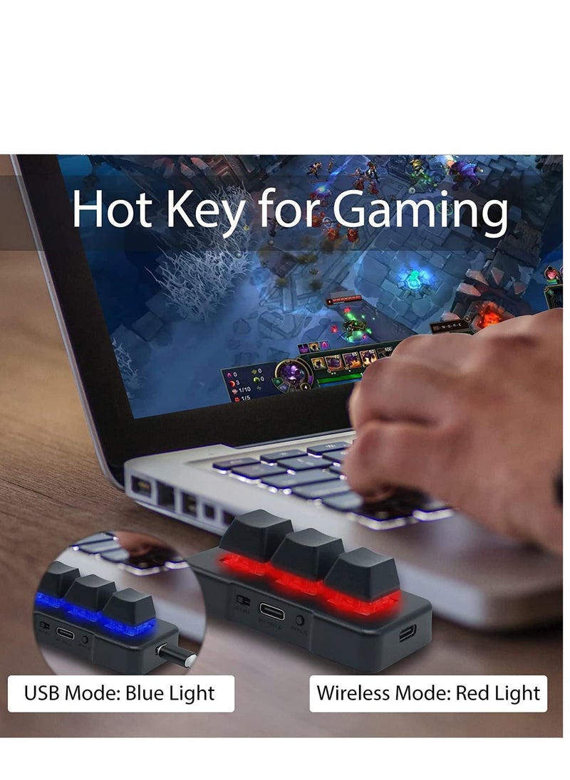 SYOSI - 3-Key Mini Keypad, Wireless USB 2 in 1Mechanical Gaming Keyboard Programming Macro with Software One-Handed OSU HID Standard Keyboar for Gaming(Black) - Image 1