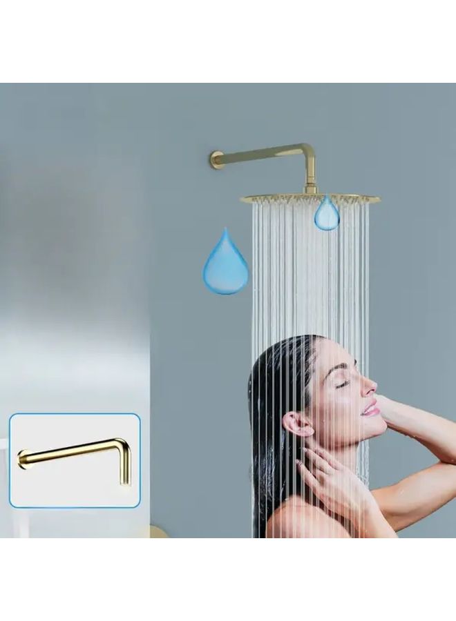 Golden 13 Inch Stainless Steel Shower Arm with Cover Wall Mounted Elegant Elbow Design - Image 1