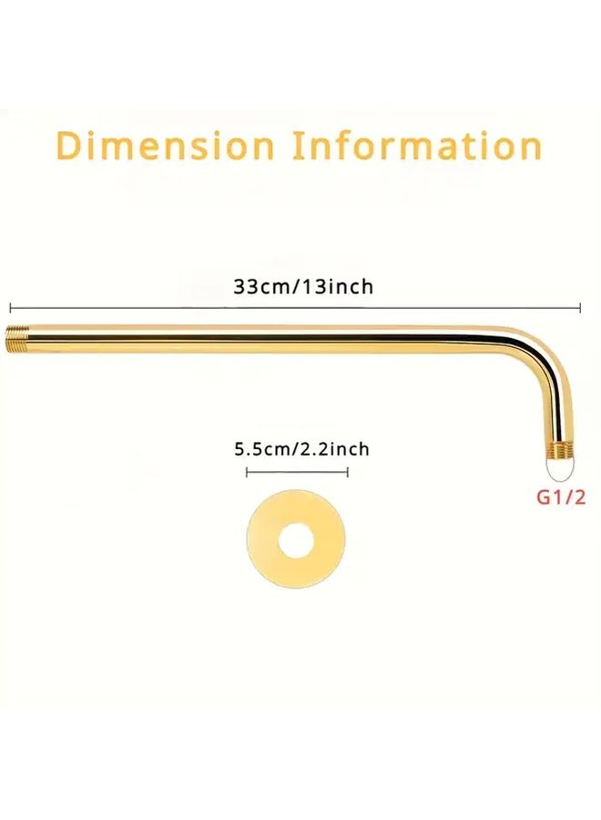 Golden 13 Inch Stainless Steel Shower Arm with Cover Wall Mounted Elegant Elbow Design - Image 3