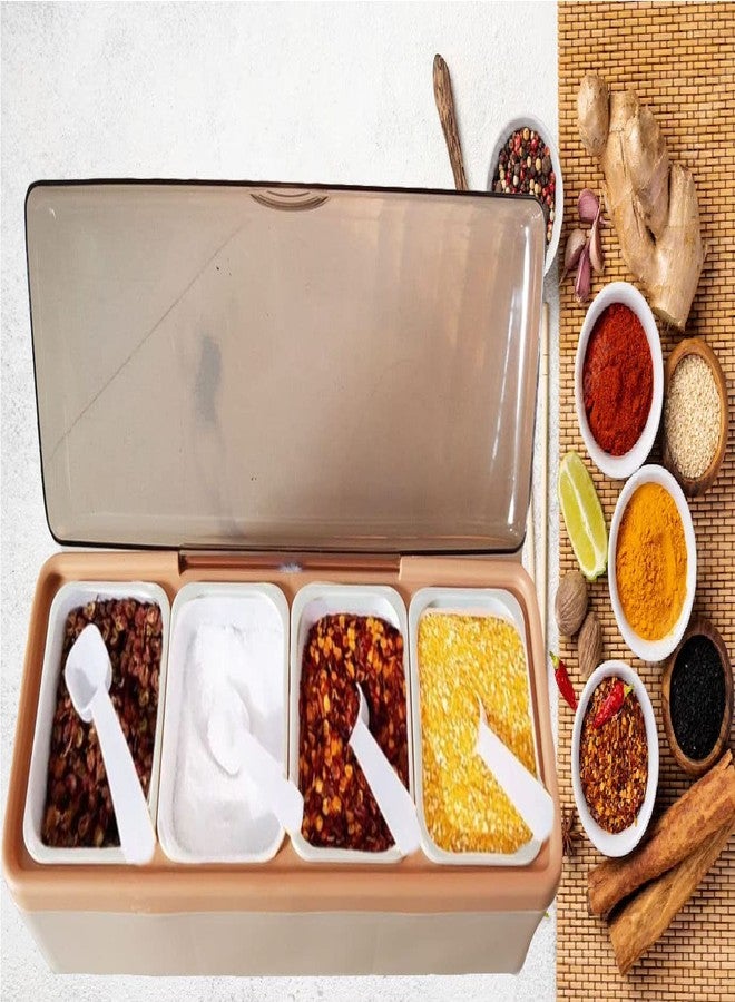 Dayalu Spices Box for Kitchen Use | 4 Section Masala Container Dabba Set | Spice Condiment Tray & Multipurpose Dry Fruit Jars with Transparent Lid | BPA-Free & Airtight Masala Storage Box - Image 4