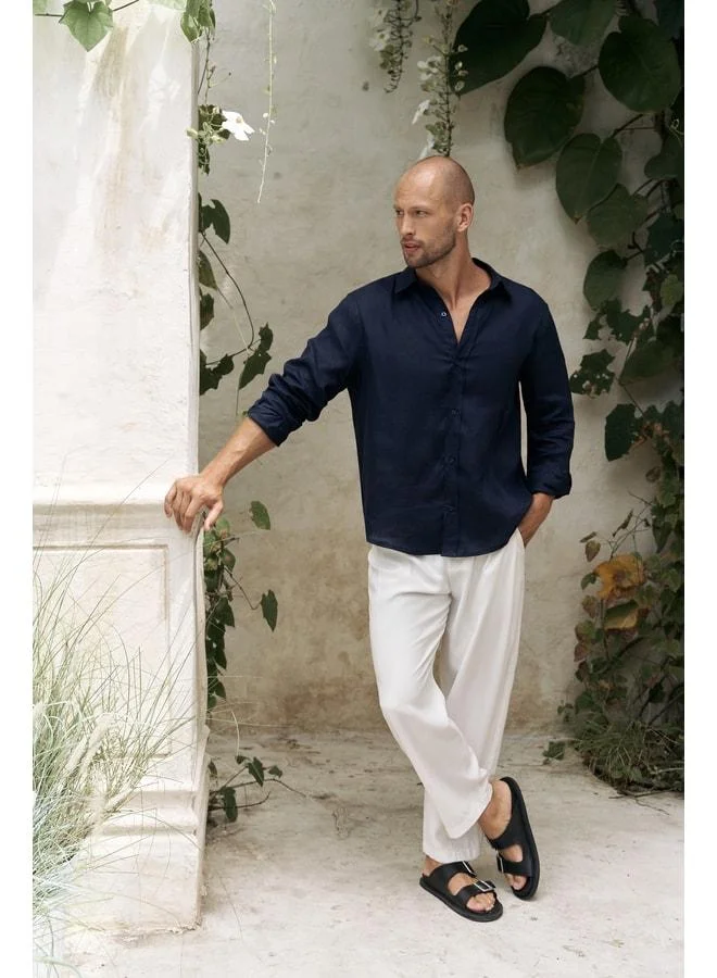 Bohemai Bice Navy Linen Oversized Men's Shirt.
