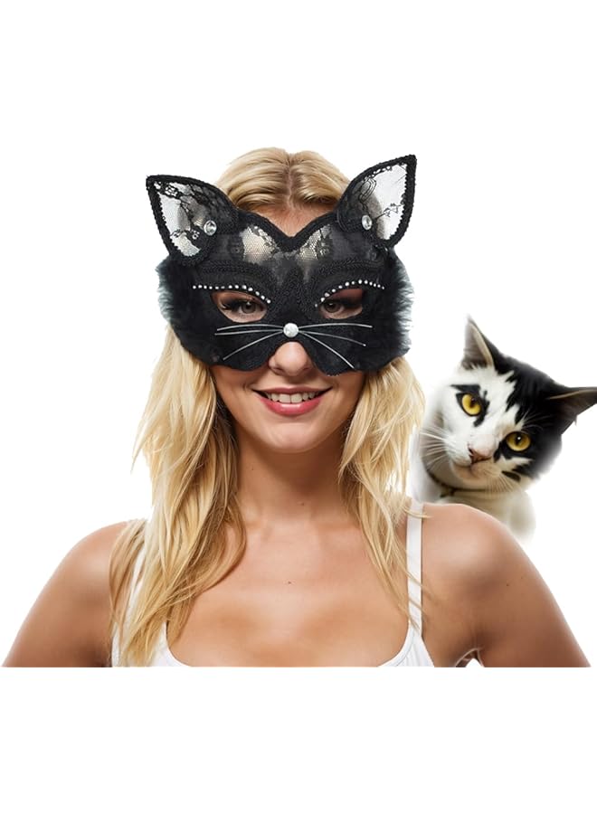 The Bros Masquerade Mask Venetian Masks Luxury Black Cat Lace Mask for Fancy Dress Halloween Costume Party Girls Women 