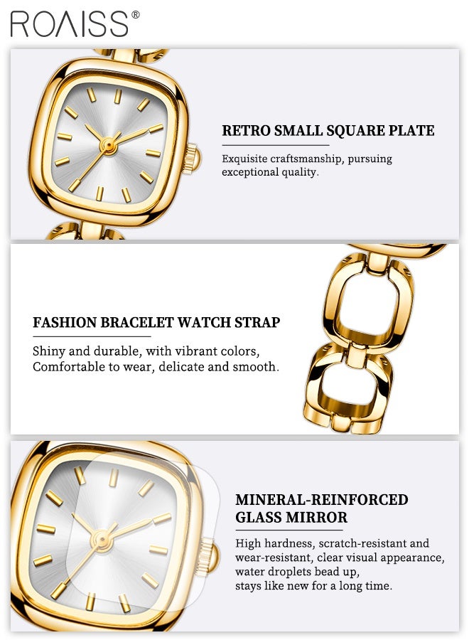 رويس ساعة كوارتز نسائية بسوار ذهبي، شاشة عرض تناظرية، ميناء مربع مع حزام مجوف، ساعة يد فاخرة خفيفة الوزن مقاومة للماء، هدية للنساء - Image 5