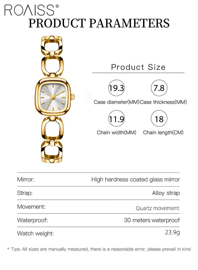 رويس ساعة كوارتز نسائية بسوار ذهبي، شاشة عرض تناظرية، ميناء مربع مع حزام مجوف، ساعة يد فاخرة خفيفة الوزن مقاومة للماء، هدية للنساء - Image 4
