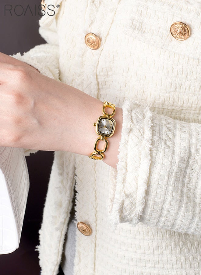 رويس ساعة كوارتز نسائية بسوار ذهبي، شاشة عرض تناظرية، ميناء مربع مع حزام مجوف، ساعة يد فاخرة خفيفة الوزن مقاومة للماء، هدية للنساء - Image 2