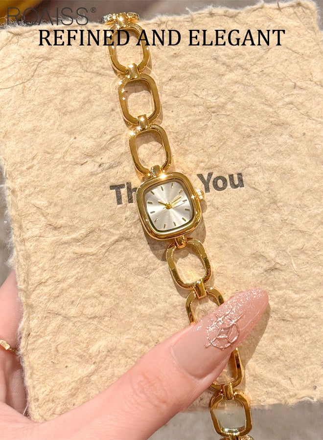 رويس ساعة كوارتز نسائية بسوار ذهبي، شاشة عرض تناظرية، ميناء مربع مع حزام مجوف، ساعة يد فاخرة خفيفة الوزن مقاومة للماء، هدية للنساء - Image 3