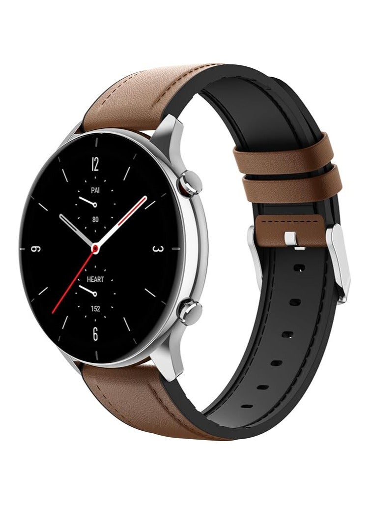 Bracelet Compatible with Amazfit GTR 4/GTR 3 Pro/GTR 3/GTR 2/GTR 2e/GTR 47 mm/Stratos 3/Stratos 2, 22 mm Hybrid Leather Silicone Replacement Watch Strap - Image 1