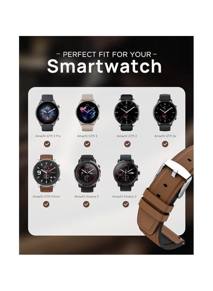 Bracelet Compatible with Amazfit GTR 4/GTR 3 Pro/GTR 3/GTR 2/GTR 2e/GTR 47 mm/Stratos 3/Stratos 2, 22 mm Hybrid Leather Silicone Replacement Watch Strap - Image 2