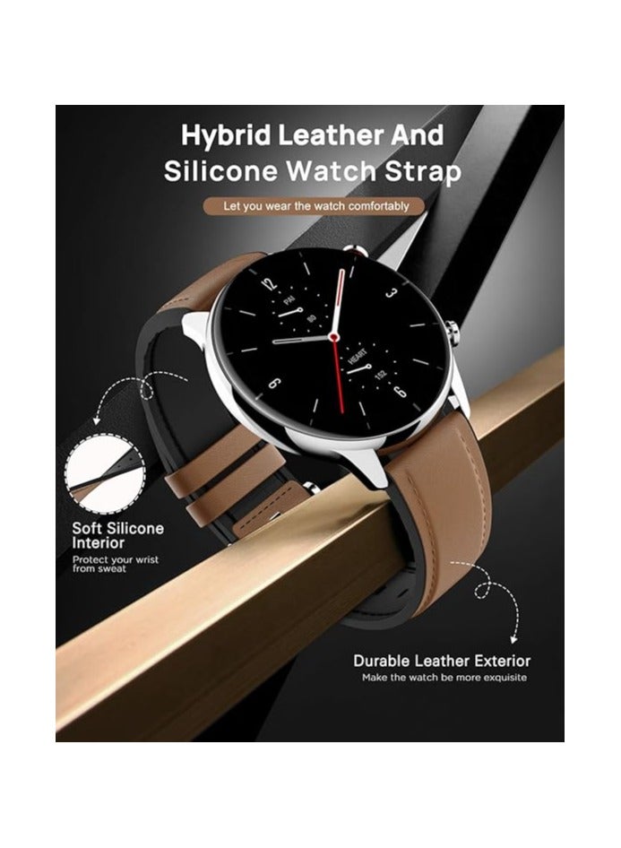 Bracelet Compatible with Amazfit GTR 4/GTR 3 Pro/GTR 3/GTR 2/GTR 2e/GTR 47 mm/Stratos 3/Stratos 2, 22 mm Hybrid Leather Silicone Replacement Watch Strap - Image 3