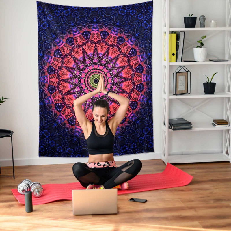 ADDWel Blacklight Mandala Boho Tapestry Glow In The Dark, Black Light Bohemian Hippie Poster Wall Hanging for Bedroom Aesthetic Wall and Room Decor (50" x 60", Mandala) - Image 5