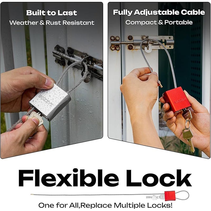 Adjustable Cable Locks with 3 Keys | 1.15ft L x 0.16in D Aluminum Steel Cable Padlock for Bikes, Gate, Lockers & Outdoor Gear | Keyed Different & Silver - Image 3
