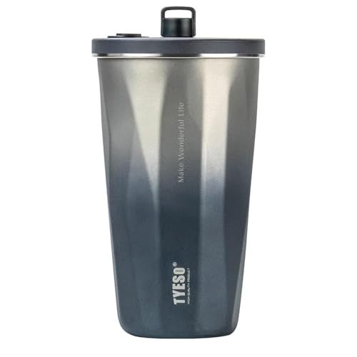 Tyeso Travel Coffee Mug Tumbler with Lid and Retractable Straw | Insulated Stainless Steel Cold Brew Iced Coffee Cup Thermos | Gifts for Women Men Him Her | Voyager Collection | 20oz (Silver Gradient) - Image 1