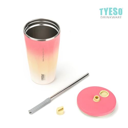 Tyeso Travel Coffee Mug Tumbler with Lid and Retractable Straw | Insulated Stainless Steel Cold Brew Iced Coffee Cup Thermos | Gifts for Women Men Him Her | Voyager Collection | 20oz (Silver Gradient) - Image 5