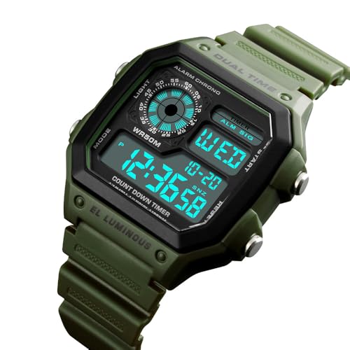 PASOY Mens Womens Sports Watch Rubber Watchband Multi-Function Alarm Stopwatch Countdown Backlight Swim Digital Waterproof Outdoor Green Watch - Image 2