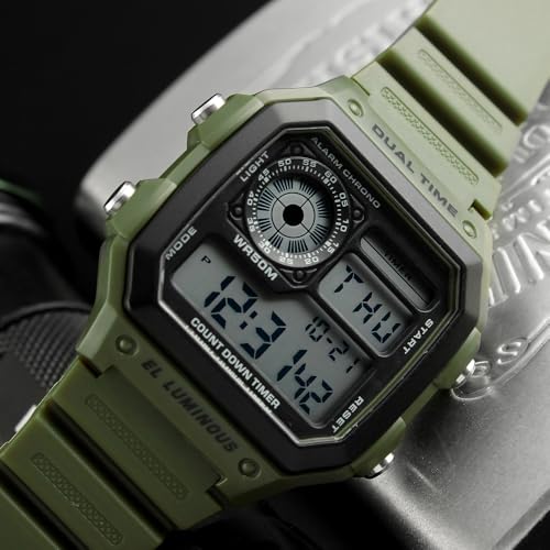 PASOY Mens Womens Sports Watch Rubber Watchband Multi-Function Alarm Stopwatch Countdown Backlight Swim Digital Waterproof Outdoor Green Watch - Image 4