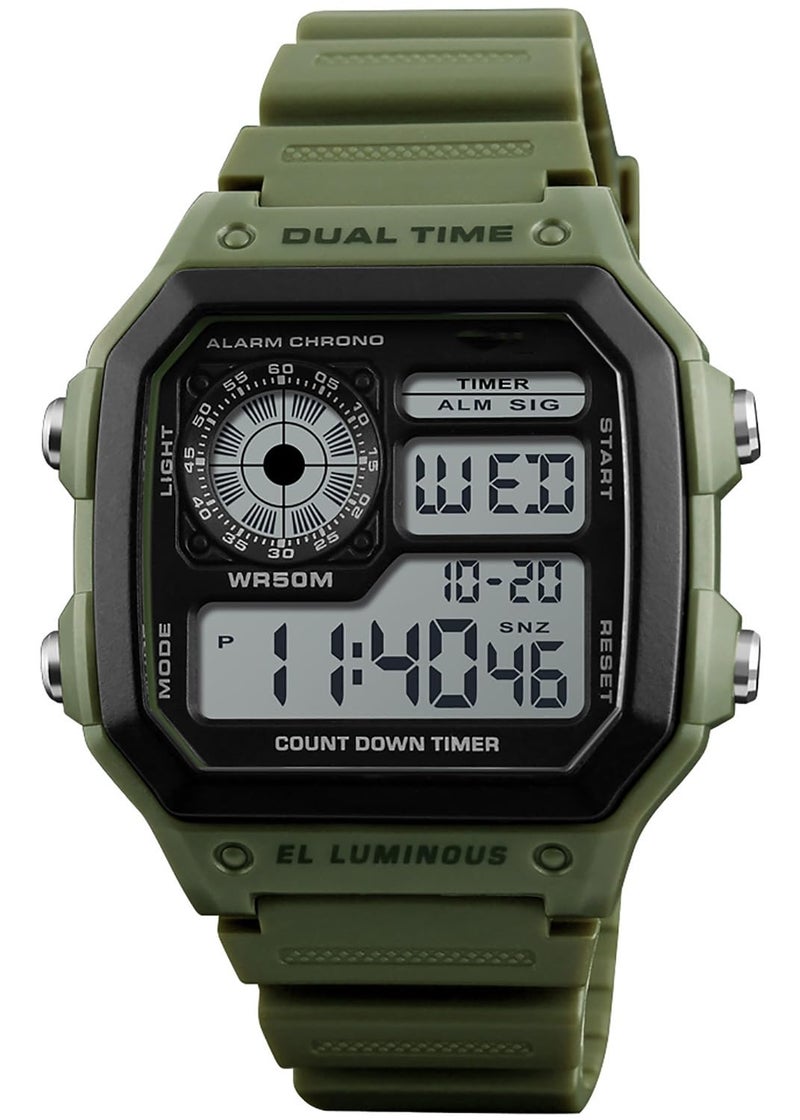 PASOY Mens Womens Sports Watch Rubber Watchband Multi-Function Alarm Stopwatch Countdown Backlight Swim Digital Waterproof Outdoor Green Watch - Image 3