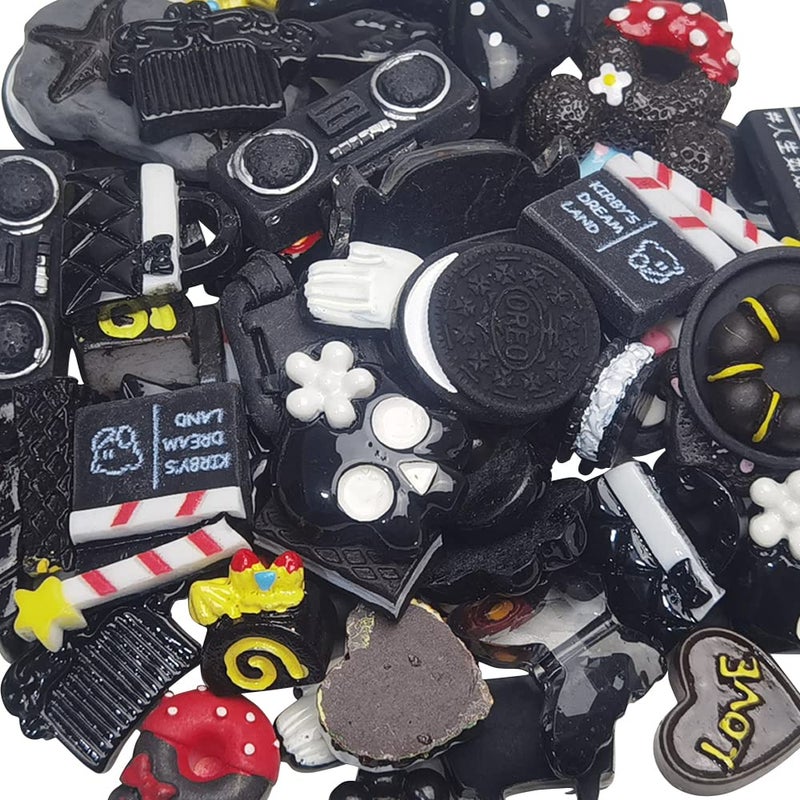 Chenkou Craft 50pcs Lots Mix Assorted Black Halloween Craft DIY Flatbacks Resin Flat Back Buttons Scrapbooking (Black) - Image 1