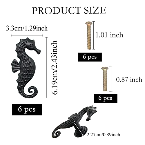 LLDYNW 6 pcs Seahorse Knobs Dresser Knobs Ocean Cabinet Handles for Home Office Dresser Wardrobe Cabinet Kitchen Drawer Pull Handles (Black) - Image 2