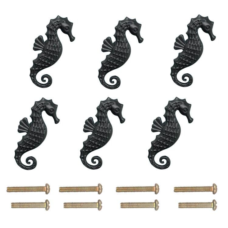 LLDYNW 6 pcs Seahorse Knobs Dresser Knobs Ocean Cabinet Handles for Home Office Dresser Wardrobe Cabinet Kitchen Drawer Pull Handles (Black) - Image 1