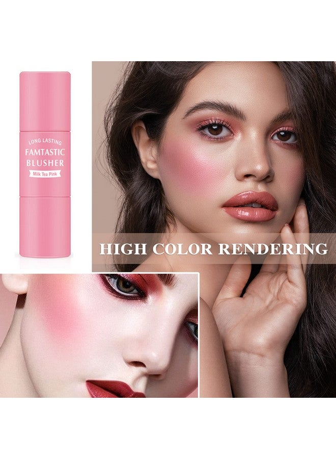 LZYLLS Cream Blush Stick with Brush,Waterproof Multi Cream Blush Stick Makeup,Lightweight,Long-lasting,2 in 1 Multi Stick Blush for Cheeks & Lip Tint & Eyeshadow Makeup(#01 Milk Tea Pink) - Image 2