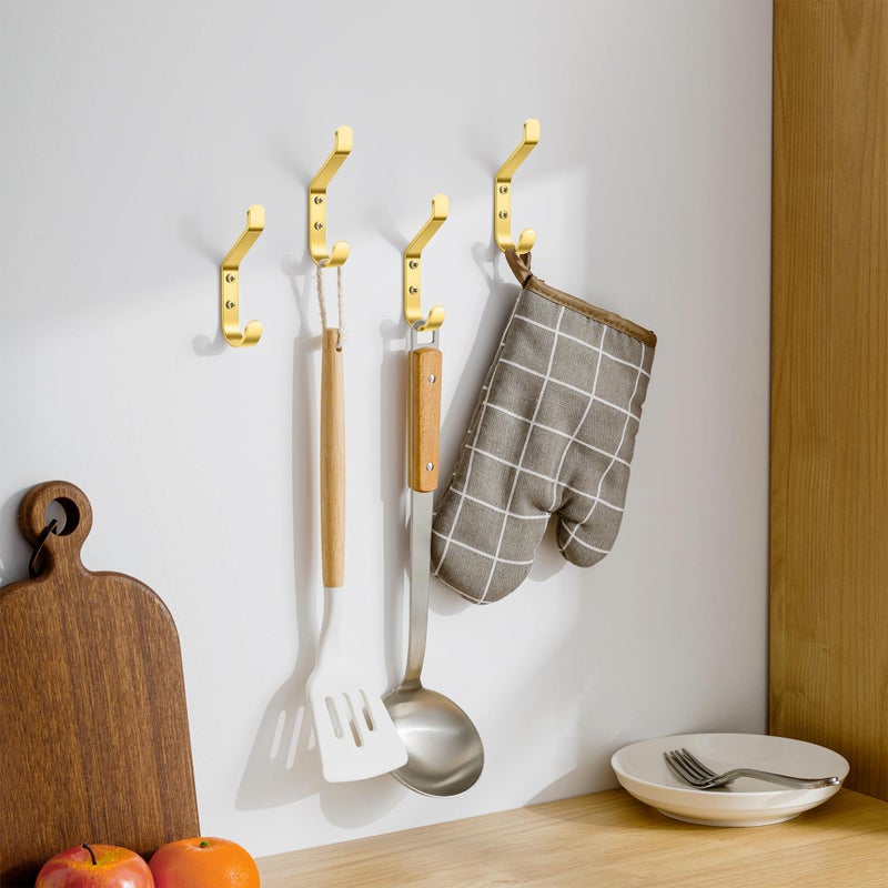susswiff Coat Hooks Wall Mount for Hanging: 20LB Sturdy Hanger for Backpack, Towel, Bag, for Closet, Bathroom, Door, Mushroom, Brushed Gold 4 Pack, 3.75" - Image 5