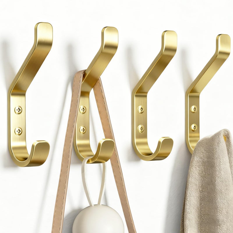 susswiff Coat Hooks Wall Mount for Hanging: 20LB Sturdy Hanger for Backpack, Towel, Bag, for Closet, Bathroom, Door, Mushroom, Brushed Gold 4 Pack, 3.75" - Image 1