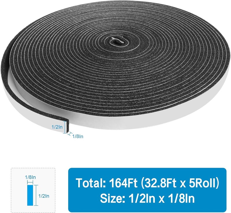 DGSL Foam Insulation Tape, 1/2In x 1/8In x164Ft Weather Stripping Door Seal Strip for Doors and Windows,Sliding Door,Sound Proof Soundproofing Door Seal,Weatherstrip,Air Conditioning Seal Strip - Image 2