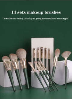 VILILY Makeup Brushes Set Foundation Brush High Quality Wood Super Soft Bristles Handle Thickened Aluminum Tube Makeup Powder Eyeshadow Highlighter Concealer Blending Eyebrow Line Spool Set Green 14pcs Green  - Image 5
