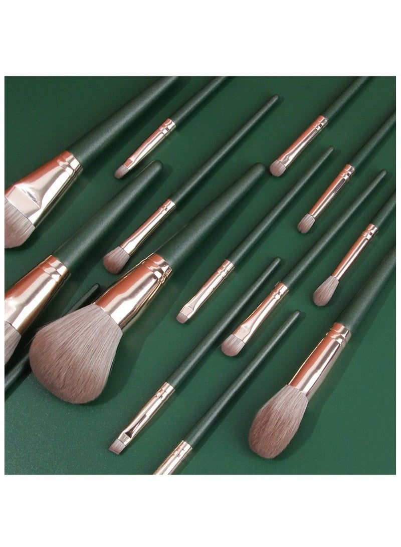 فليلي مجموعة فرش المكياج، فرشاة كريم الأساس، خشب عالي الجودة، شعيرات فائقة النعومة، مقبض أنبوب ألومنيوم سميك، مسحوق مكياج، ظلال العيون، خافي العيوب، مزج الحاجب، مجموعة بكرة خضراء 14 قطعة باللون الأخضر - Image 4