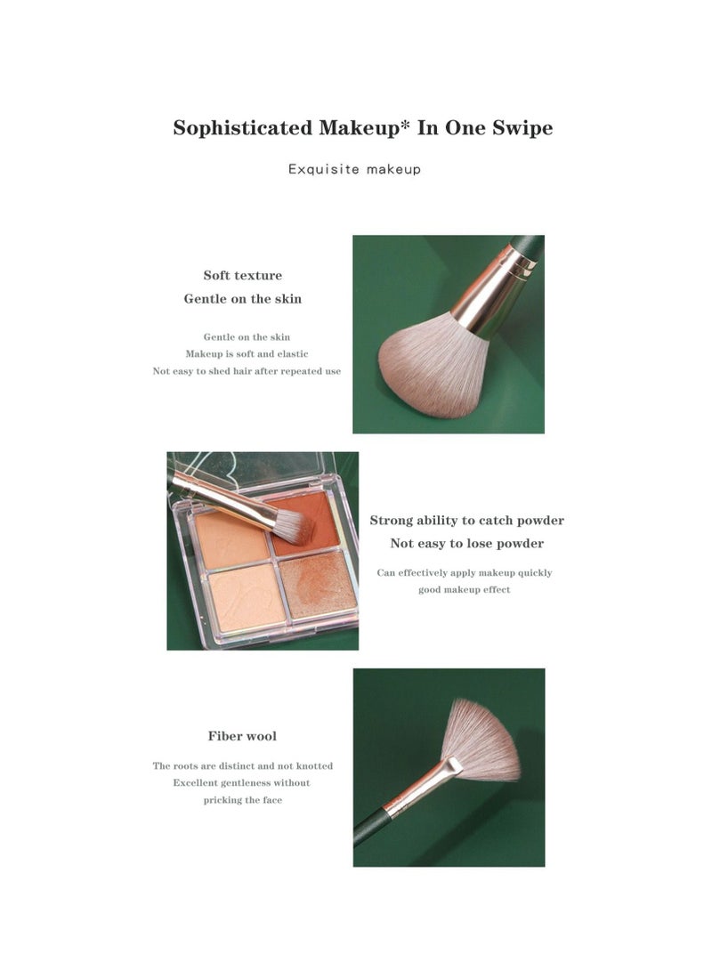 فليلي مجموعة فرش المكياج، فرشاة كريم الأساس، خشب عالي الجودة، شعيرات فائقة النعومة، مقبض أنبوب ألومنيوم سميك، مسحوق مكياج، ظلال العيون، خافي العيوب، مزج الحاجب، مجموعة بكرة خضراء 14 قطعة باللون الأخضر - Image 3