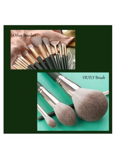 VILILY Makeup Brushes Set Foundation Brush High Quality Wood Super Soft Bristles Handle Thickened Aluminum Tube Makeup Powder Eyeshadow Highlighter Concealer Blending Eyebrow Line Spool Set Green 14pcs Green  - Image 2