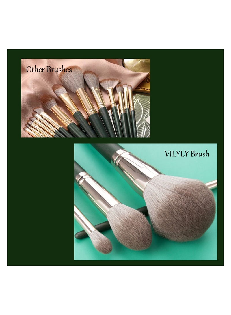 فليلي مجموعة فرش المكياج، فرشاة كريم الأساس، خشب عالي الجودة، شعيرات فائقة النعومة، مقبض أنبوب ألومنيوم سميك، مسحوق مكياج، ظلال العيون، خافي العيوب، مزج الحاجب، مجموعة بكرة خضراء 14 قطعة باللون الأخضر - Image 2