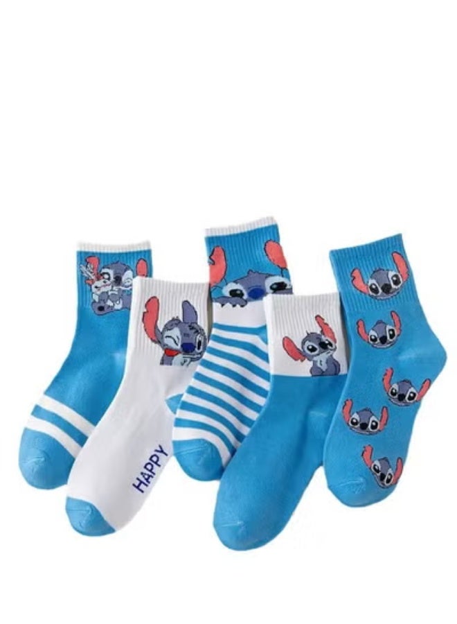 STITCH 5 pairs of Stitch mid-calf socks for women, socks for women, cute cartoon anime mid-calf socks - Image 2