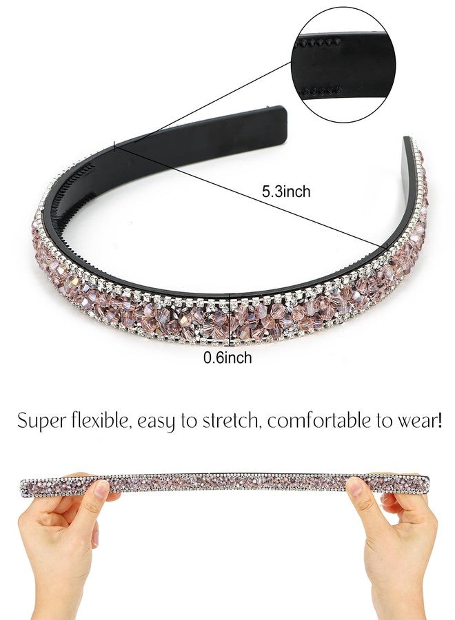 Wecoe Pink Rhinestone Comb Headband With Teeth - Bling Sparkly Beaded Non-Slip Fashion Hair Band - Birthday, Holiday, Homecoming Hair Accessories for Women Girls Gifts - Image 5