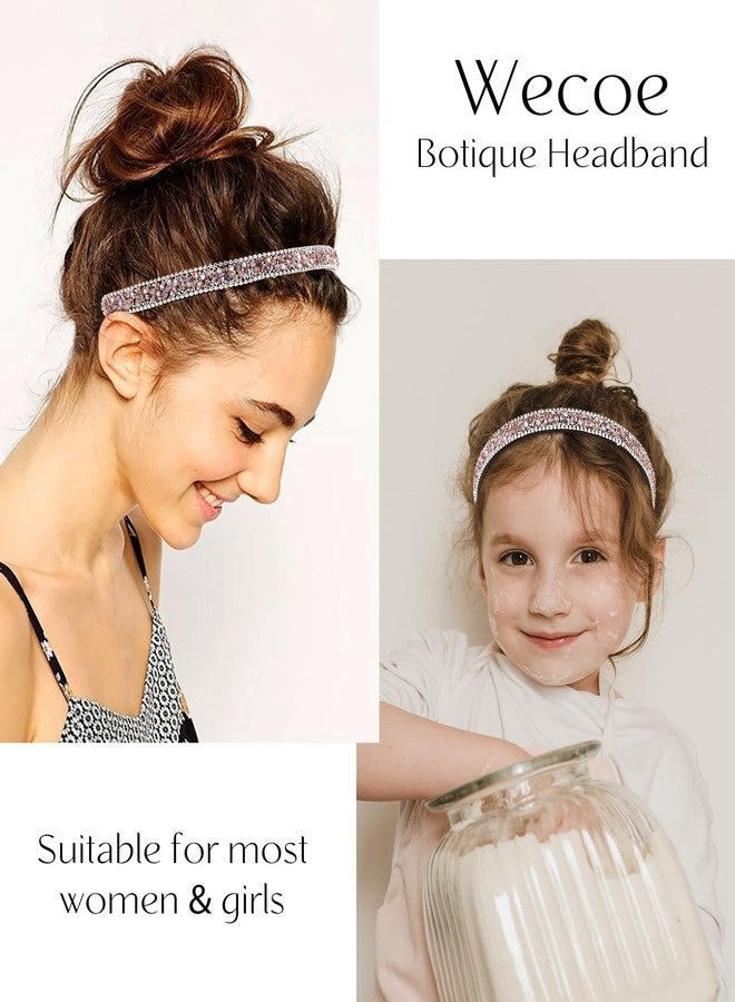 Wecoe Pink Rhinestone Comb Headband With Teeth - Bling Sparkly Beaded Non-Slip Fashion Hair Band - Birthday, Holiday, Homecoming Hair Accessories for Women Girls Gifts - Image 4