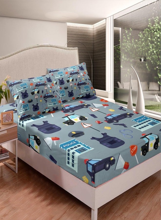 Man Fei Cartoon Police Cars Kid Fitted Sheet Queen Size,American Police Office Policeman Bedding Set,Girls Boys Men Room Decor,Western Police Theme Bed Cover,Blue Fashion Bed Sheet,2 Pillowcases - Image 3