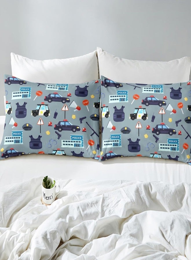 Man Fei Cartoon Police Cars Kid Fitted Sheet Queen Size,American Police Office Policeman Bedding Set,Girls Boys Men Room Decor,Western Police Theme Bed Cover,Blue Fashion Bed Sheet,2 Pillowcases - Image 5