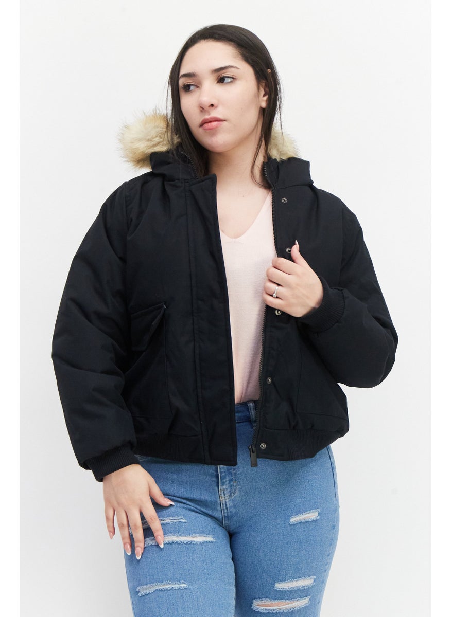 French Connection Women Plain Hooded Puffered Jackets, Black  - Image 1