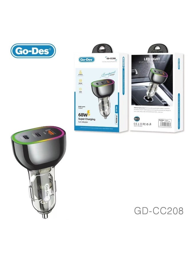 GO-DES - Go-Des GD-CC208 Super Charging 68W Car Adapter - Image 1