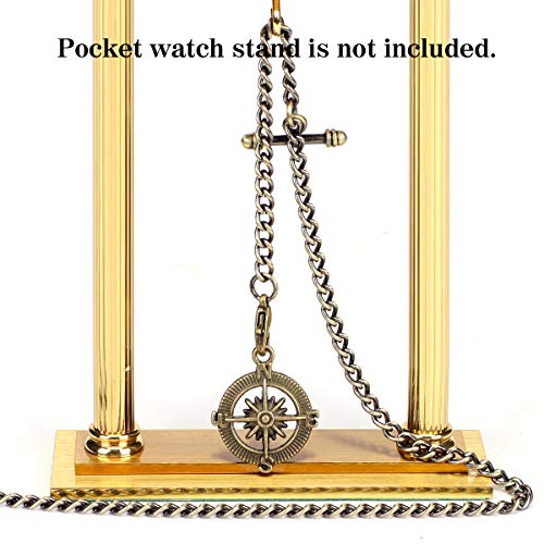 ManChDa Pocket Watch Albert Chain Pocket Watch and Chain, T-bar Chain with Compass Pendant, Curb Link Chain 2 Hook Antique Fob T Bar for Men…, 1. Bronze, 1. Bronze - Image 3