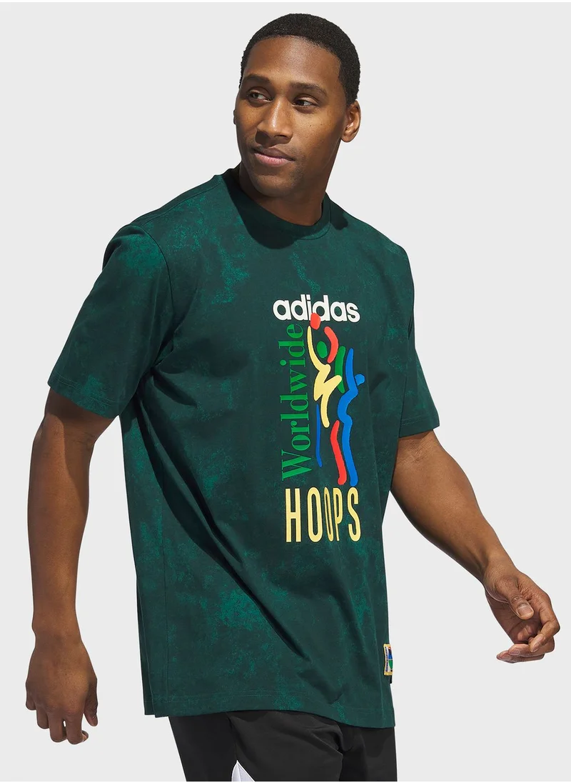 Adidas Worldwide Hoop Aop Graphic T-Shirt