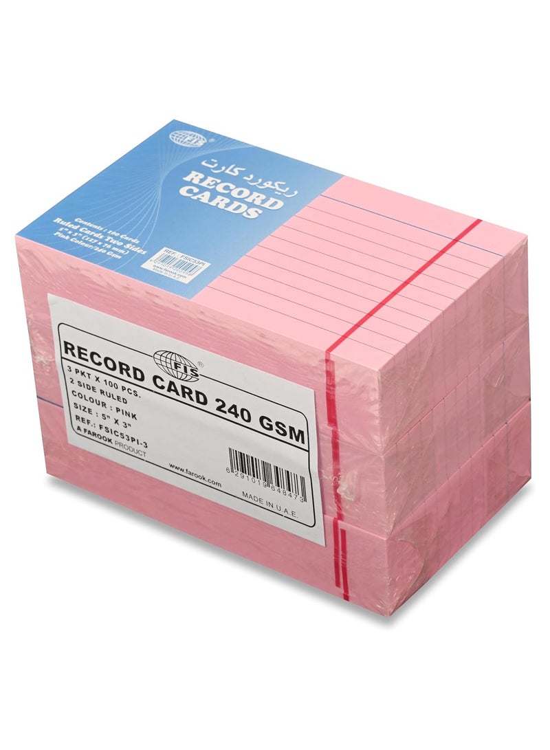 FIS® Ruled Record Cards or Index Cards, Size:5"x3" Inches (127x76mm), Two Sides Single Ruled, 240gsm, 100 Sheets Per Packet, Packet of 3 Pieces, Pink Color-FSIC53PI-3 - Image 3